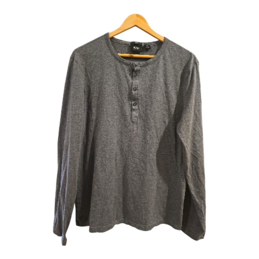 Hugo Boss Slim Long Sleeve Henley Gray Shirt In Size L